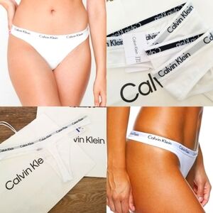 Calvin Klein Women's Thong Panty NWT Cotton Iconic Logo Waistband Sporty White